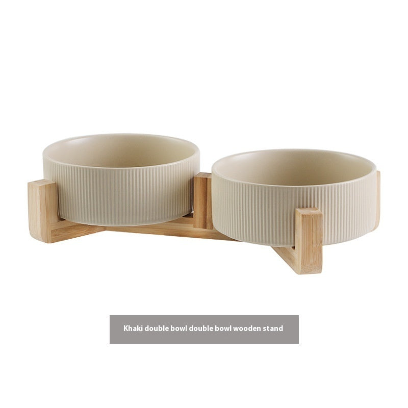 KFX-9247421 Ceramic Anti-Tumble Pet Bowl with Wooden Frame - Multiple Colors Available