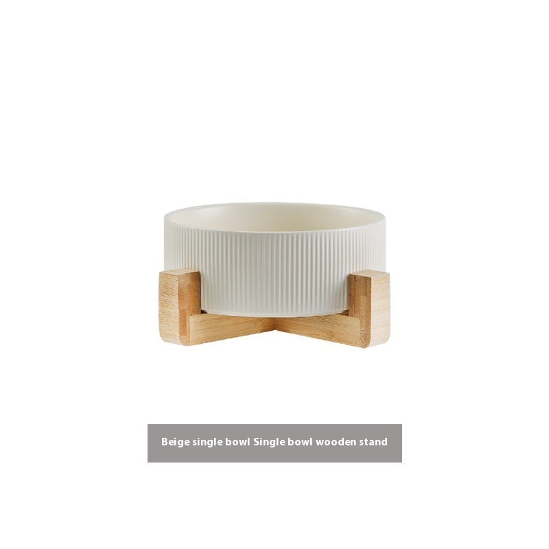 KFX-9247421 Ceramic Anti-Tumble Pet Bowl with Wooden Frame - Multiple Colors Available