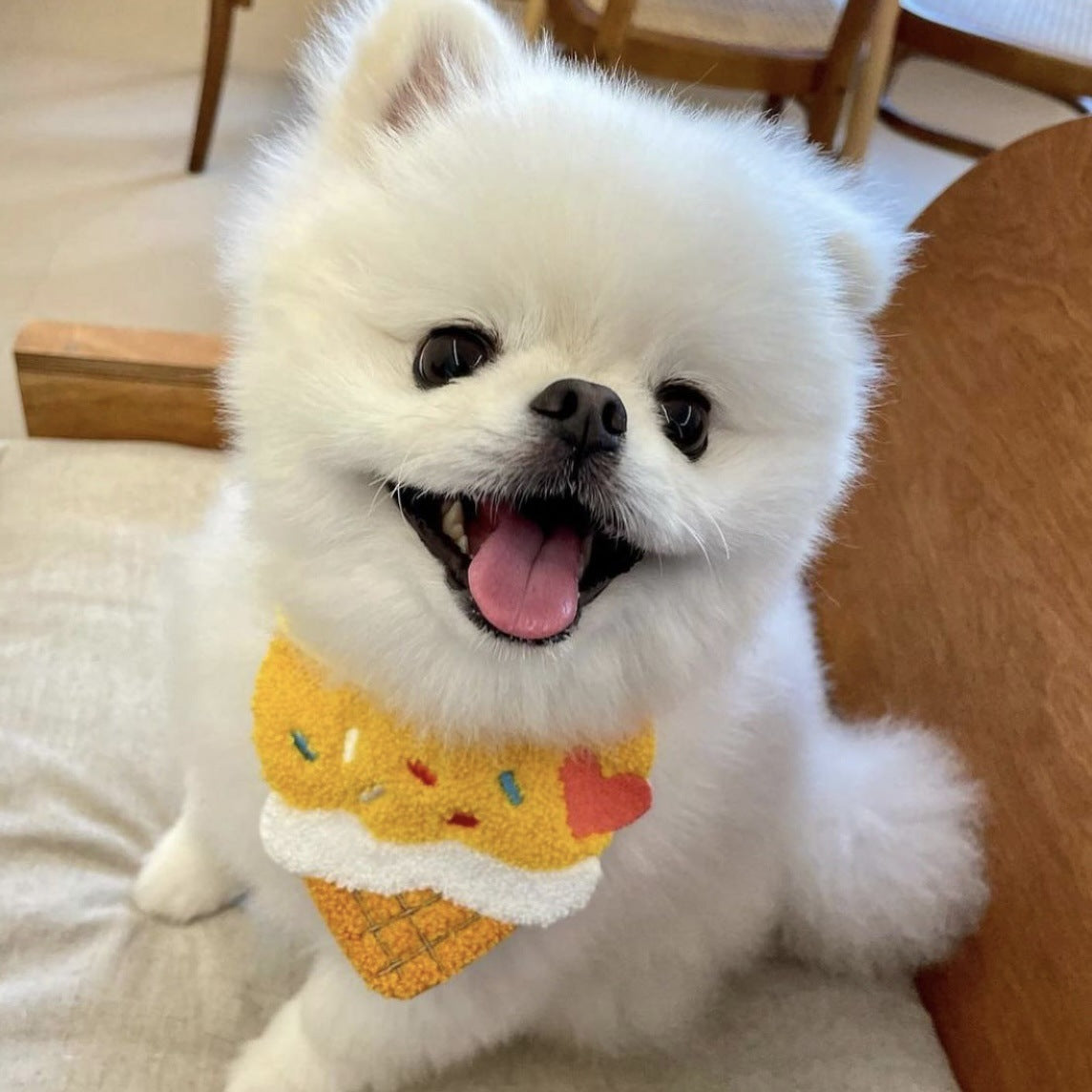 KFX-9248957 Cute Cartoon Ice Cream Pet Bib - Saliva Towel for Dogs and Cats, Adjustable 80cm Length, Pink & Yellow Colors