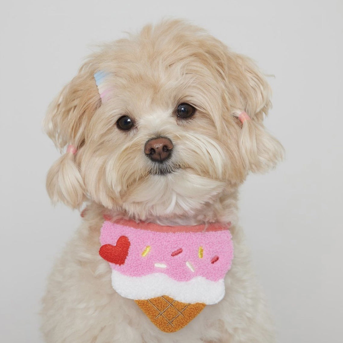 KFX-9248957 Cute Cartoon Ice Cream Pet Bib - Saliva Towel for Dogs and Cats, Adjustable 80cm Length, Pink & Yellow Colors