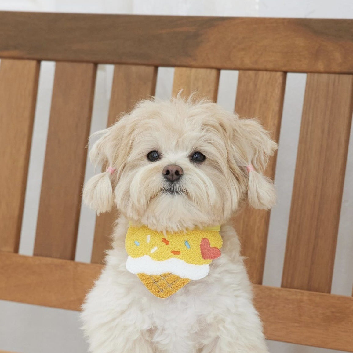 KFX-9248957 Cute Cartoon Ice Cream Pet Bib - Saliva Towel for Dogs and Cats, Adjustable 80cm Length, Pink & Yellow Colors