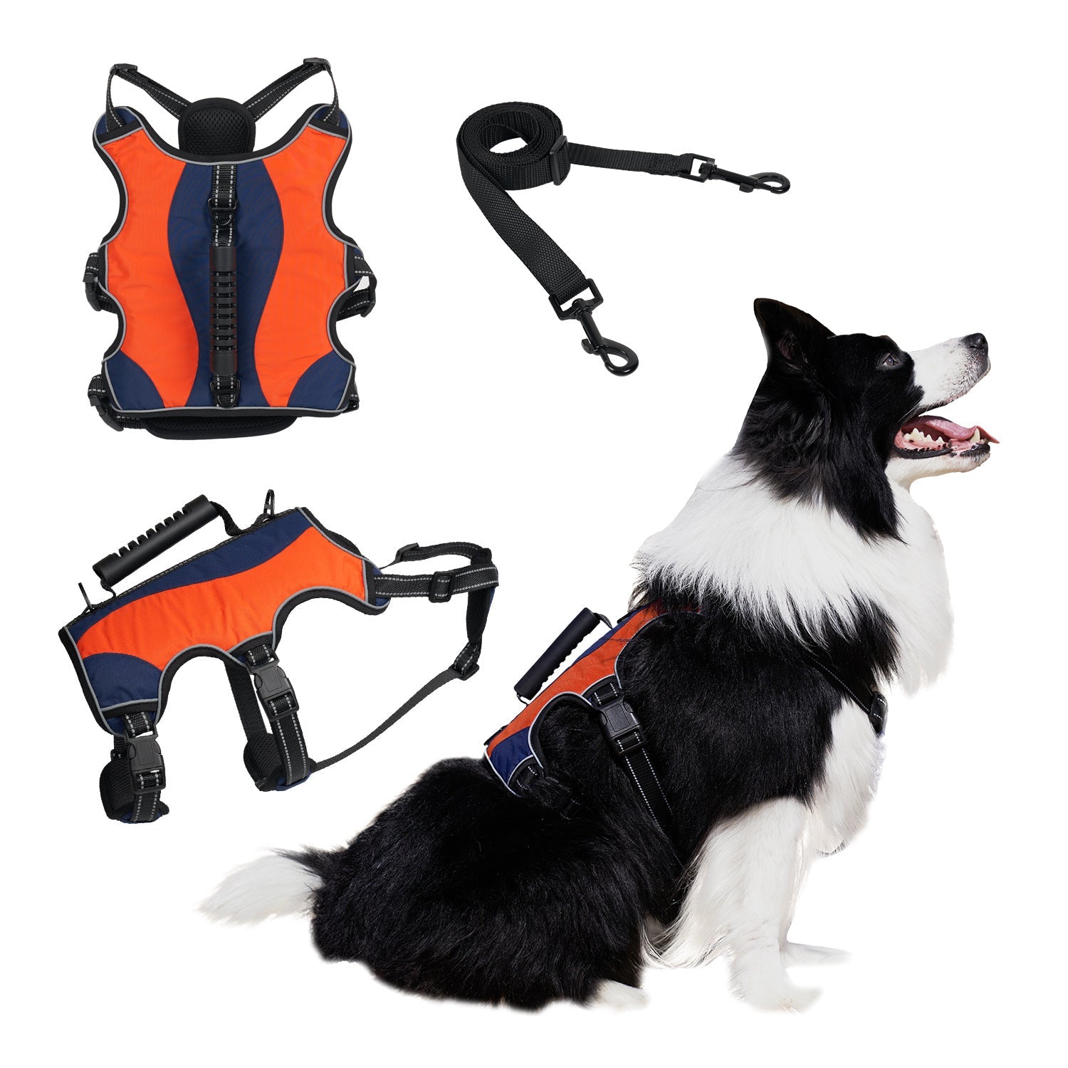 KFX-9250621 Tactical Dog Vest with Reflective Strap and Hand Holding Rope - Durable Polyester for Big Dogs