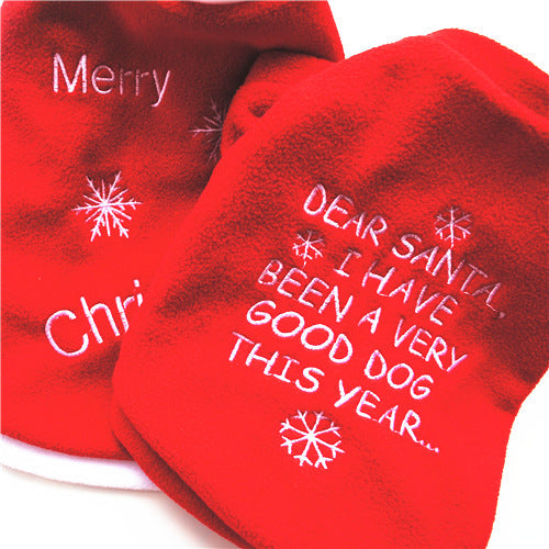 KFX-9251901 Cozy Fleece Christmas T-Shirt for Puppies - Red with White Snowflakes, Sizes XS to L