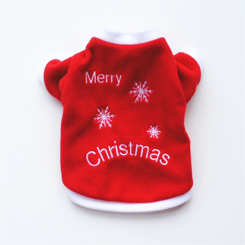KFX-9251901 Cozy Fleece Christmas T-Shirt for Puppies - Red with White Snowflakes, Sizes XS to L