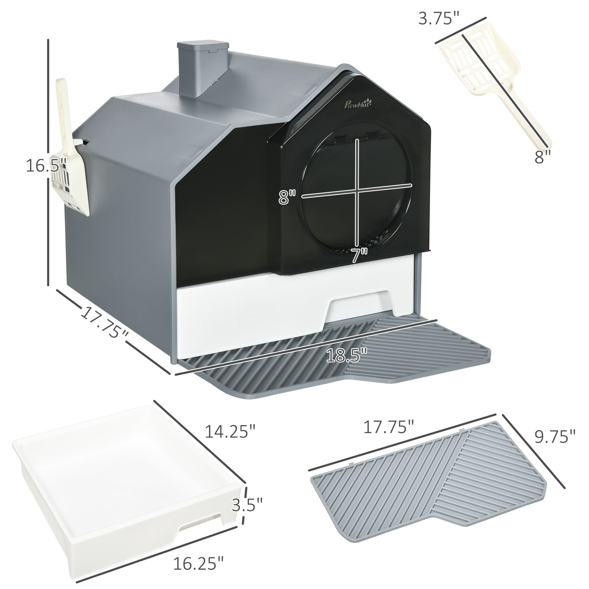 KFX-9252797 Enclosed Gray Cat Litter Box with Drawer, Litter Mat, and Deodorizers