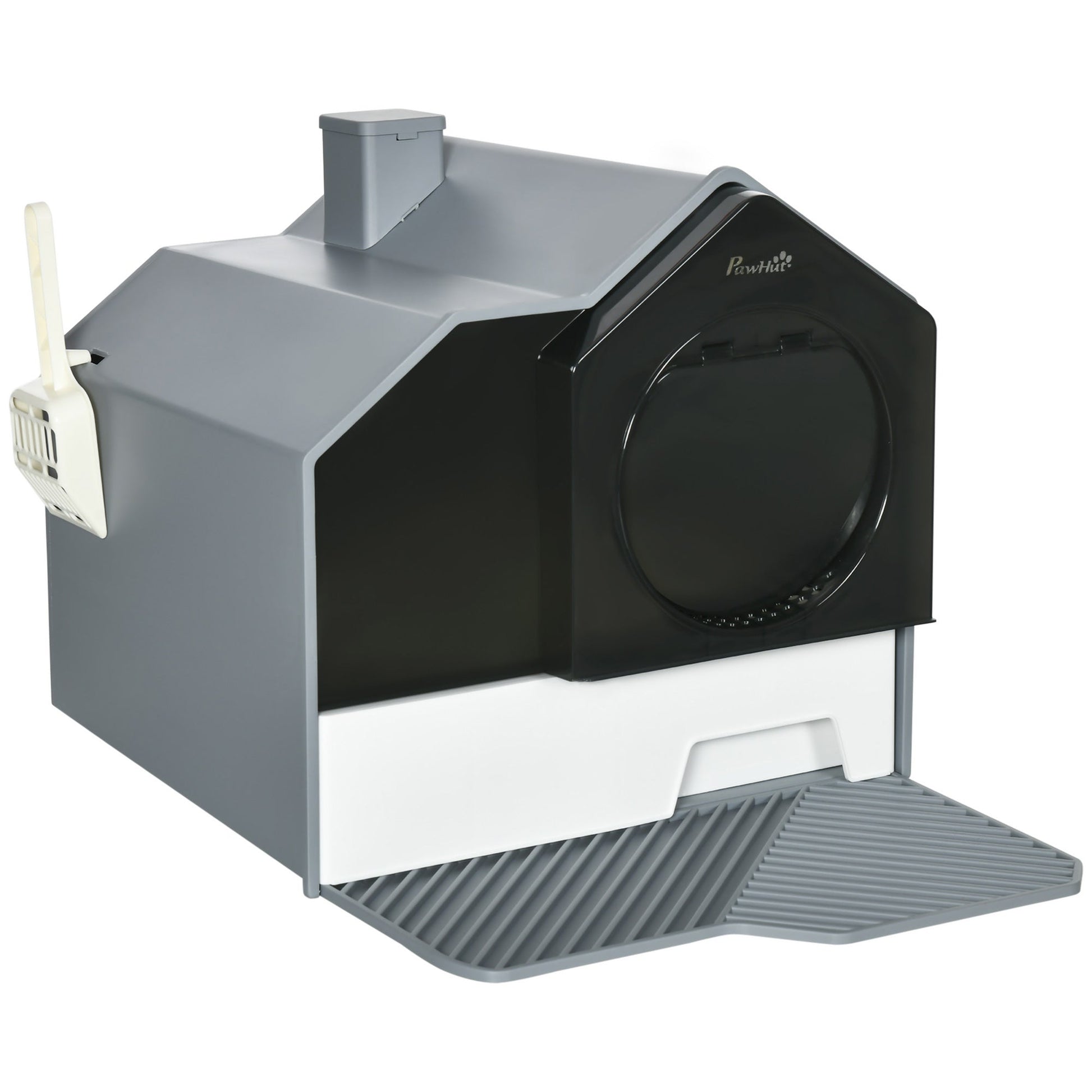 KFX-9252797 Enclosed Gray Cat Litter Box with Drawer, Litter Mat, and Deodorizers