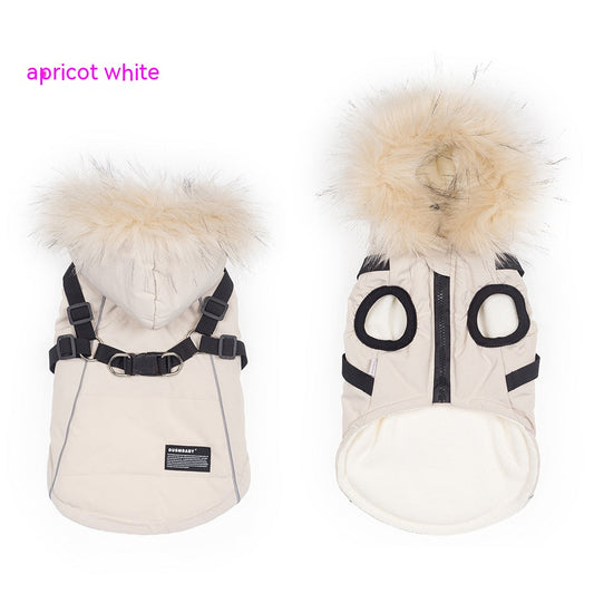 KFX-9257661 Fleece-Lined Dog Raincoat with Traction Strap for Autumn and Winter Wear