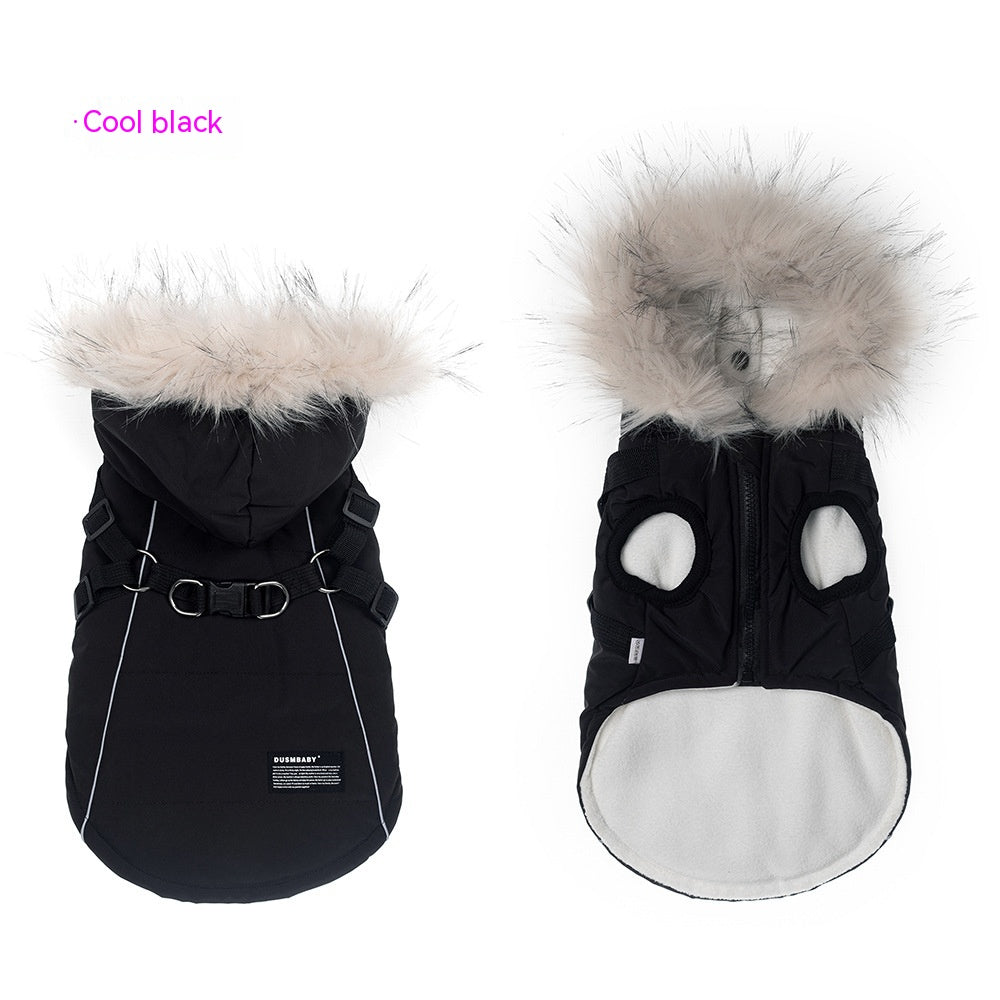 KFX-9257661 Fleece-Lined Dog Raincoat with Traction Strap for Autumn and Winter Wear