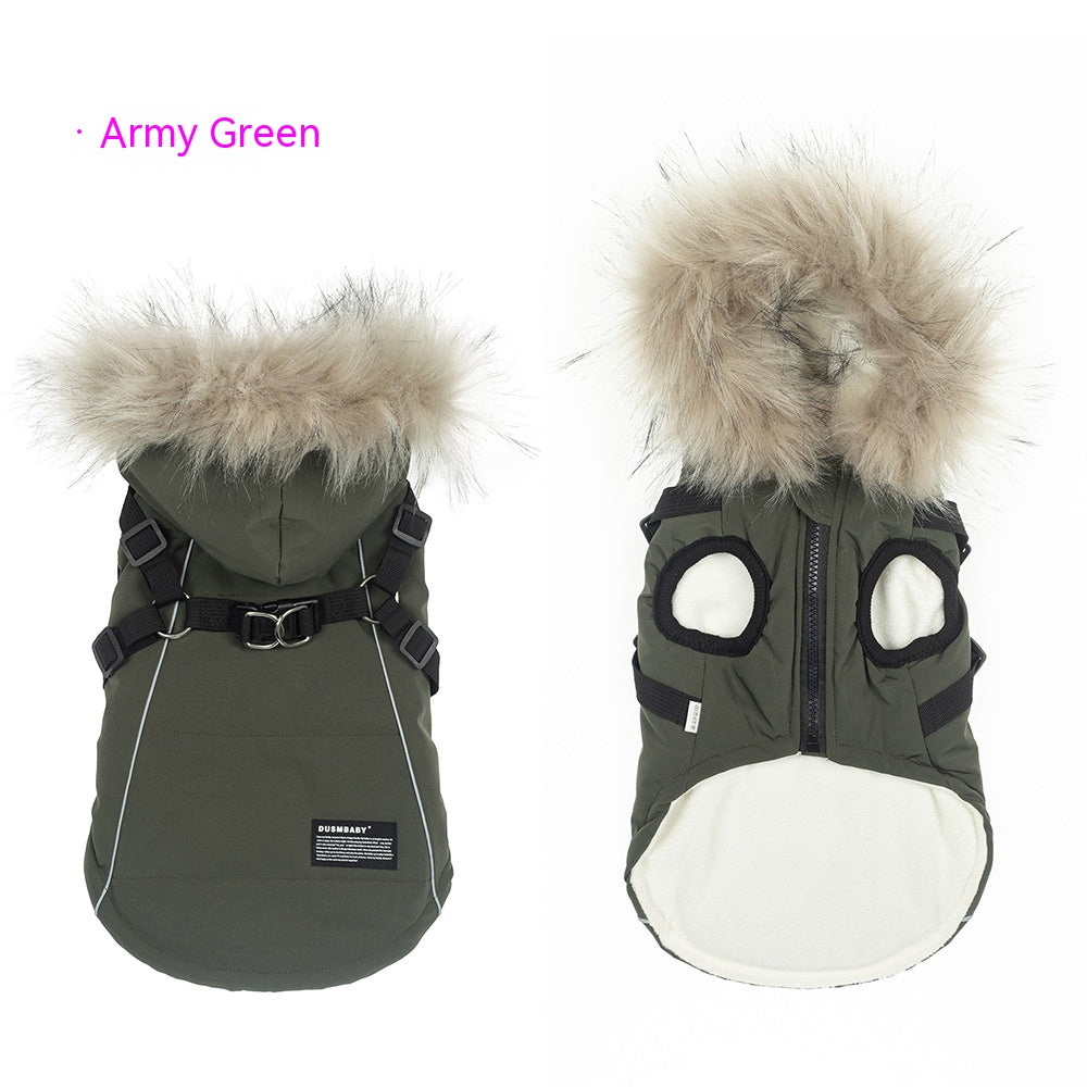 KFX-9257661 Fleece-Lined Dog Raincoat with Traction Strap for Autumn and Winter Wear