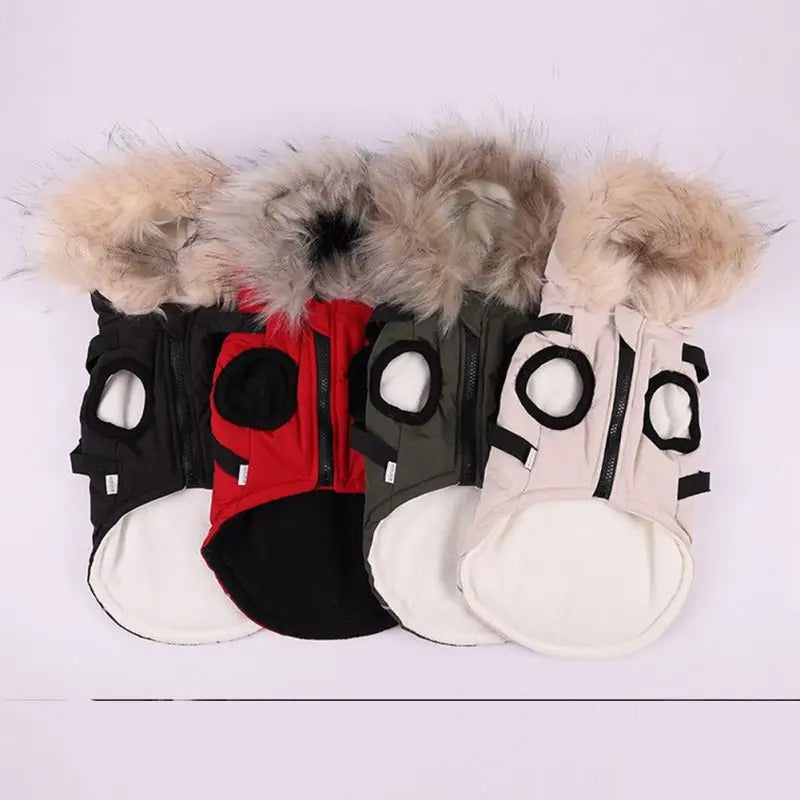 KFX-9257661 Fleece-Lined Dog Raincoat with Traction Strap for Autumn and Winter Wear