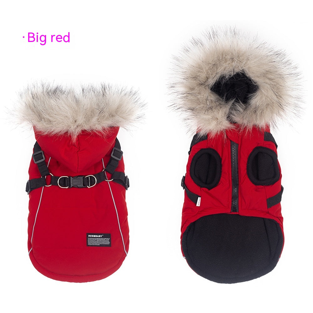 KFX-9257661 Fleece-Lined Dog Raincoat with Traction Strap for Autumn and Winter Wear