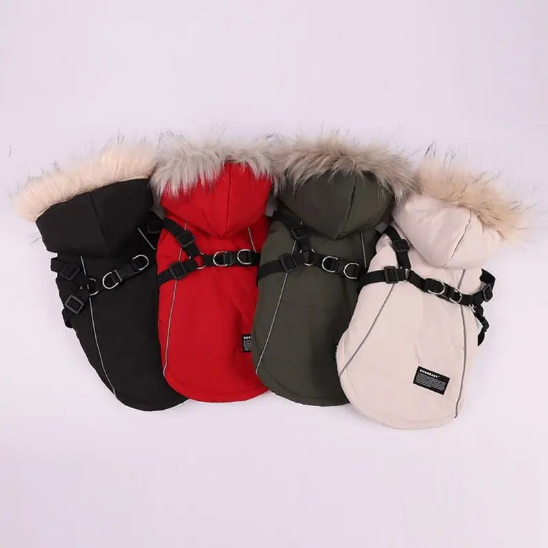 KFX-9257661 Fleece-Lined Dog Raincoat with Traction Strap for Autumn and Winter Wear