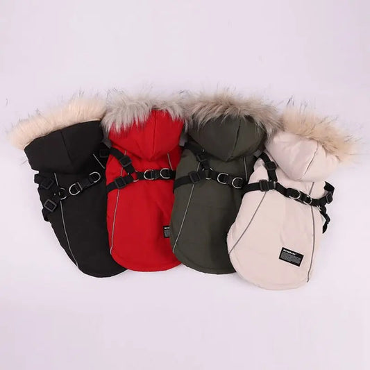 KFX-9257661 Fleece-Lined Dog Raincoat with Traction Strap for Autumn and Winter Wear