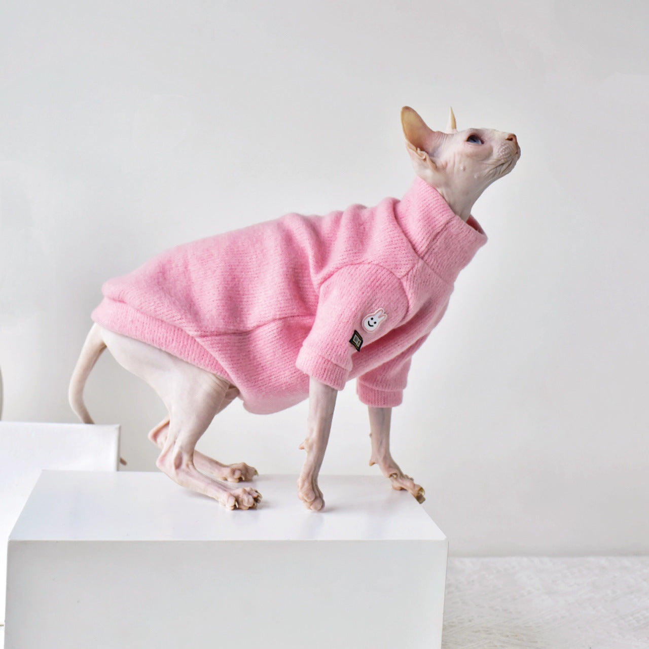 KFX-9260861 Warm Wool Pet Coat for Hairless Cats - Pink, Sizes XS to XXL
