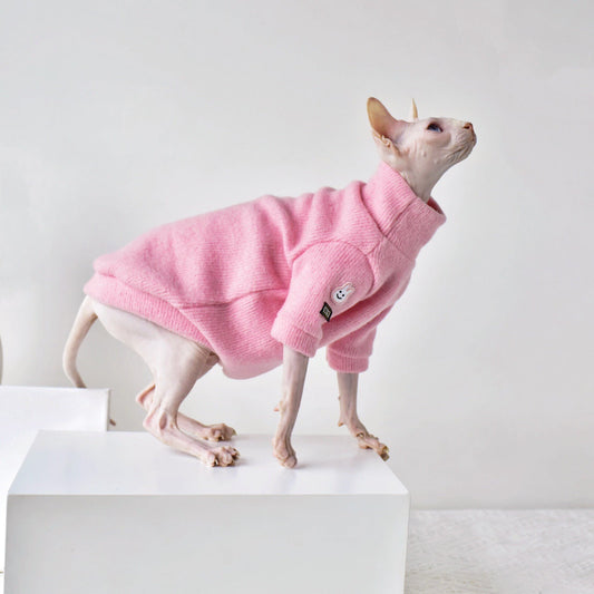 KFX-9260861 Warm Wool Pet Coat for Hairless Cats - Pink, Sizes XS to XXL