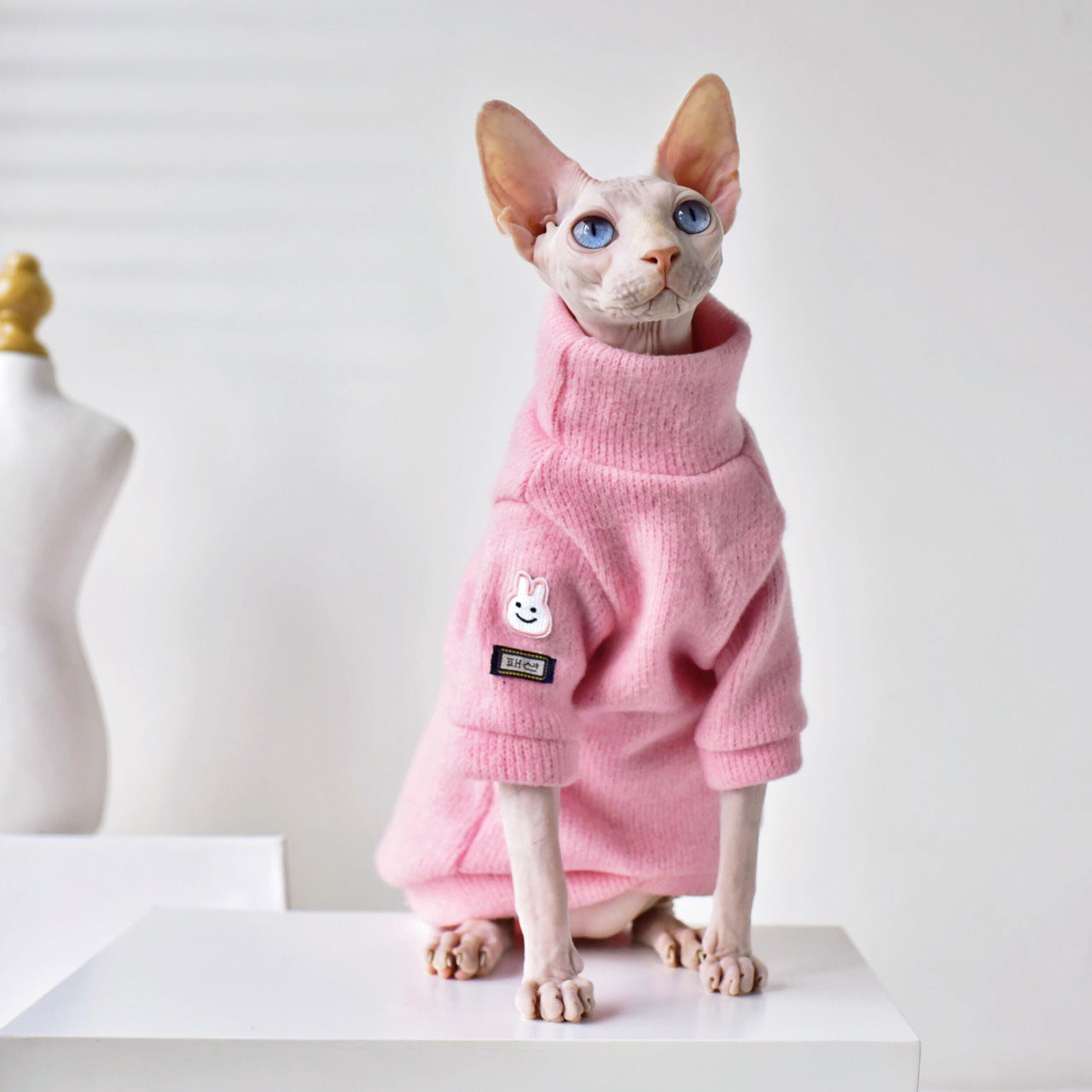 KFX-9260861 Warm Wool Pet Coat for Hairless Cats - Pink, Sizes XS to XXL