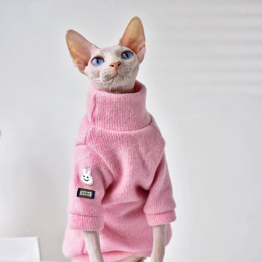 KFX-9260861 Warm Wool Pet Coat for Hairless Cats - Pink, Sizes XS to XXL