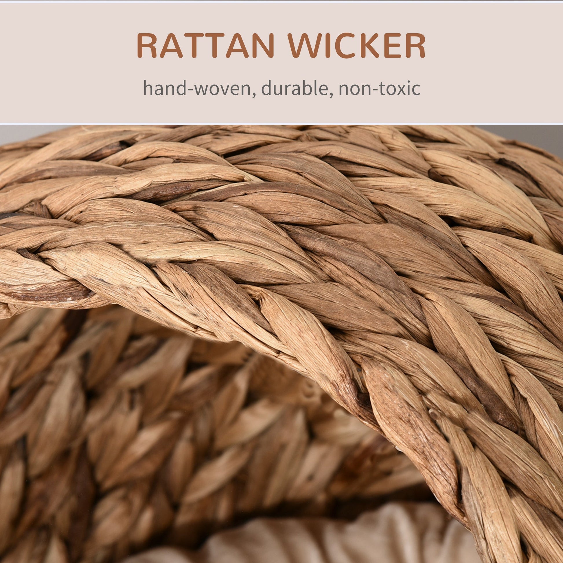 KFX-9261501 Elevated Handwoven Cat Bed with Soft Cushion and Rotating Basket Design