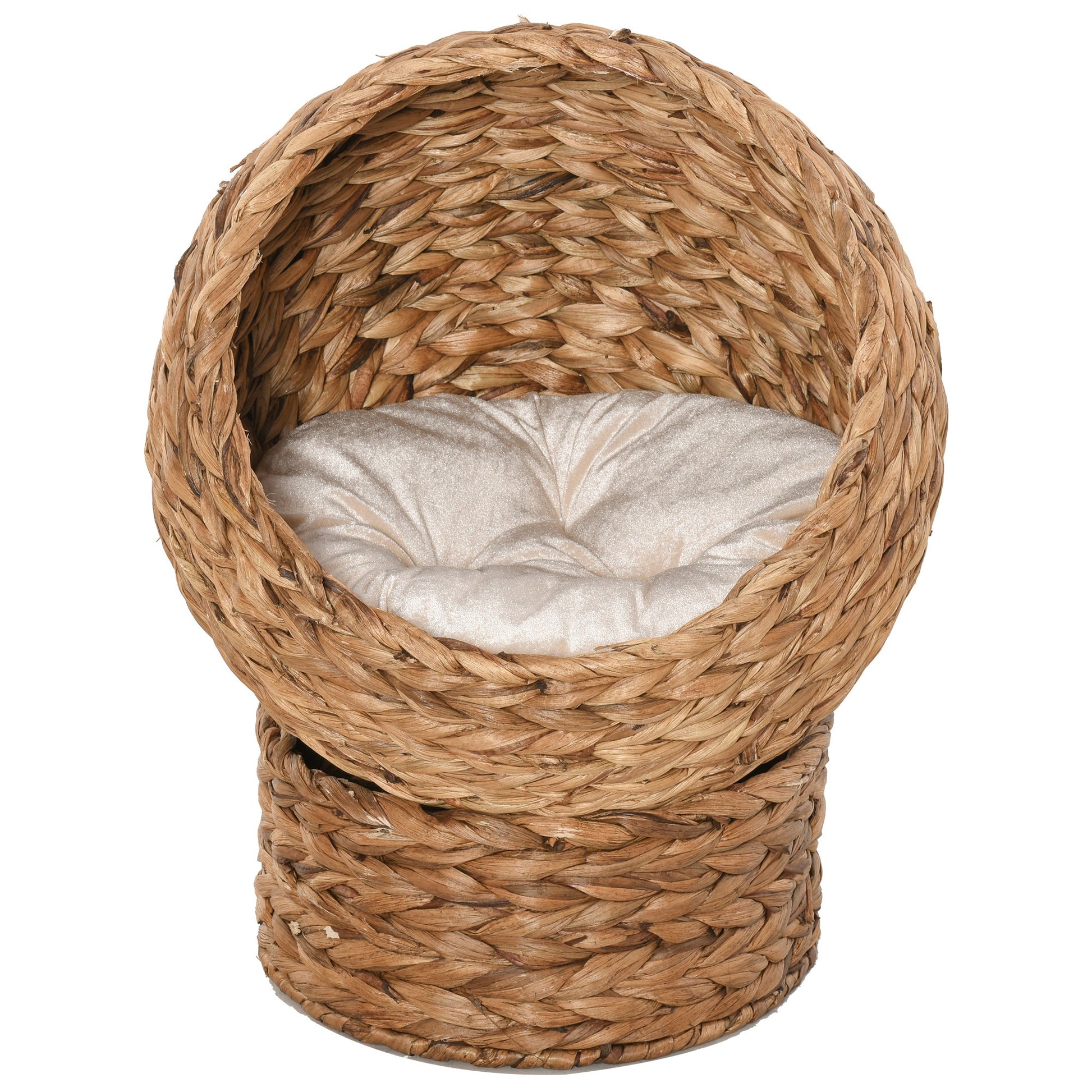 KFX-9261501 Elevated Handwoven Cat Bed with Soft Cushion and Rotating Basket Design