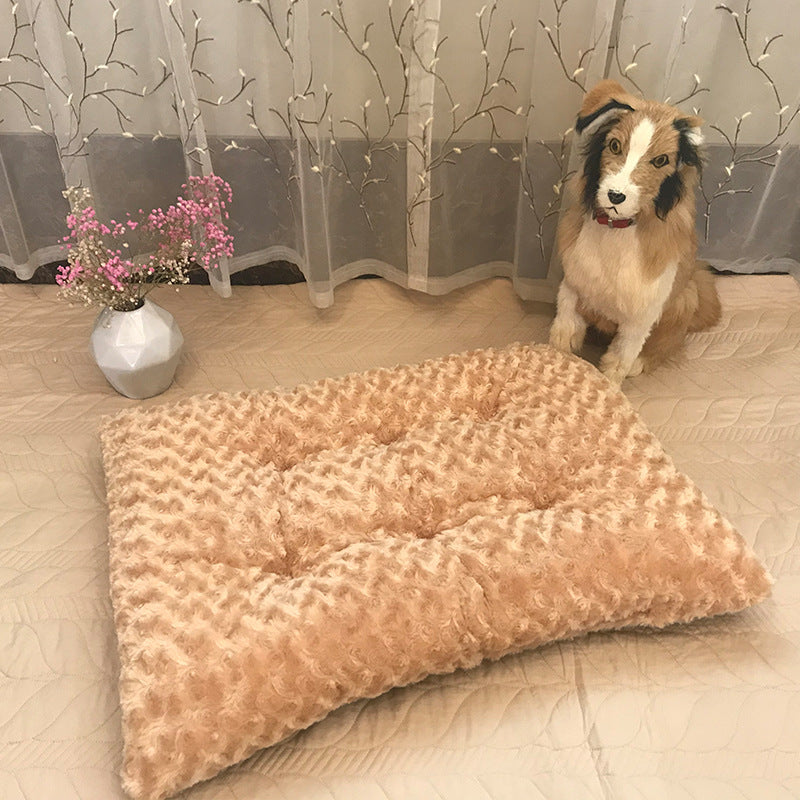 KFX-9264701 Plush Pet Mat for Cats and Dogs – Soft Cloth Bed in Apricot and Gray
