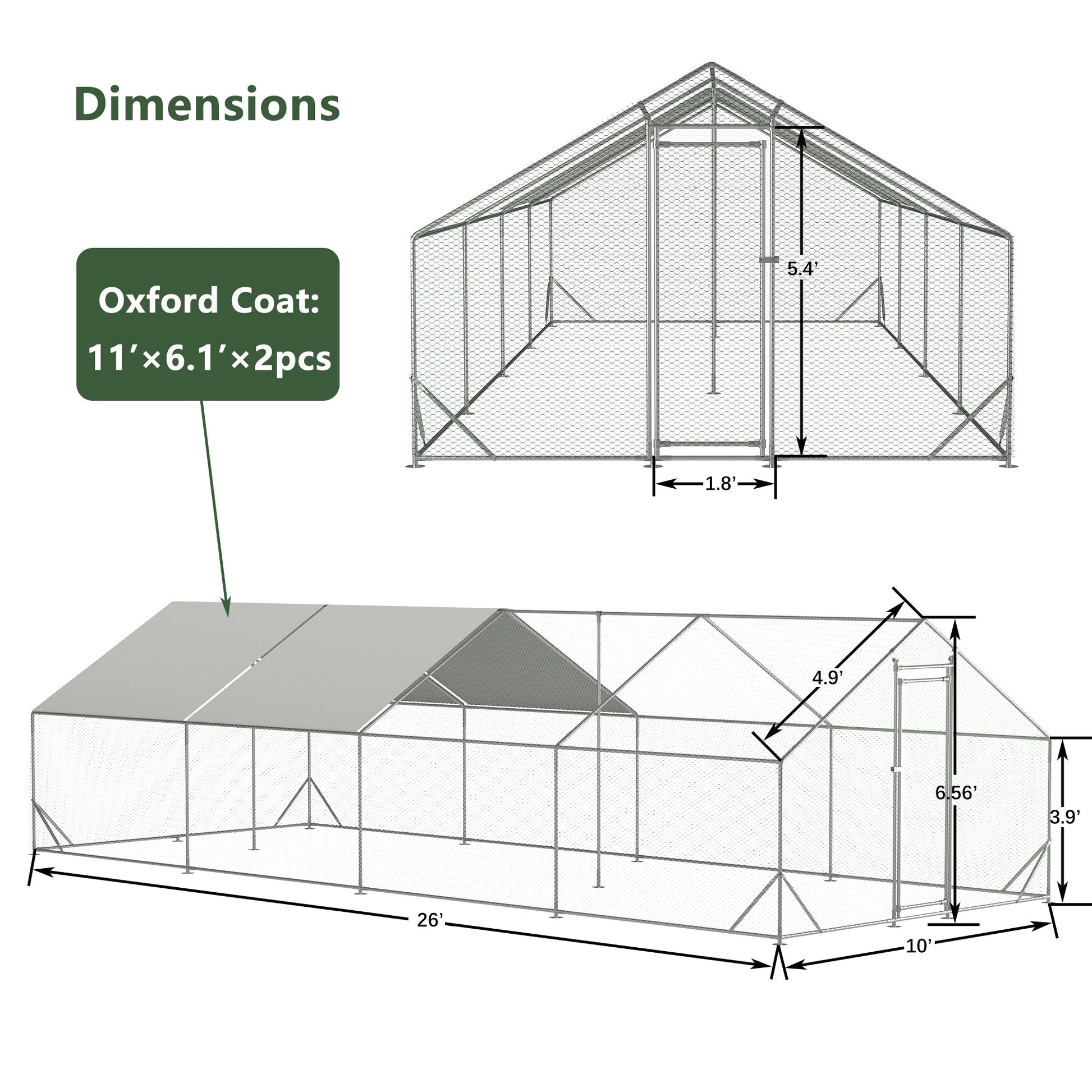 KFX-9266493 Large Walk-In Chicken Coop with Galvanized Wire and Waterproof Cover for Poultry and Small Animals