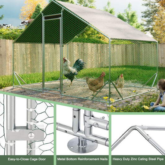 KFX-9266493 Large Walk-In Chicken Coop with Galvanized Wire and Waterproof Cover for Poultry and Small Animals
