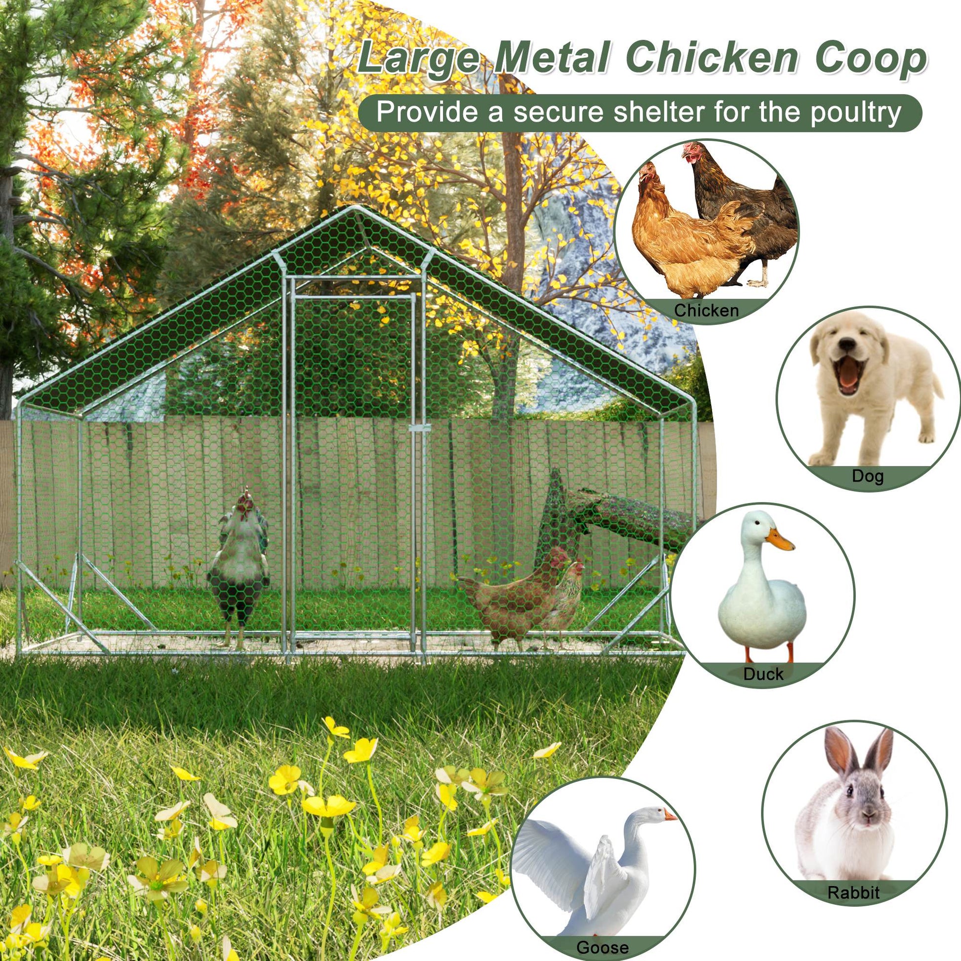 KFX-9266493 Large Walk-In Chicken Coop with Galvanized Wire and Waterproof Cover for Poultry and Small Animals
