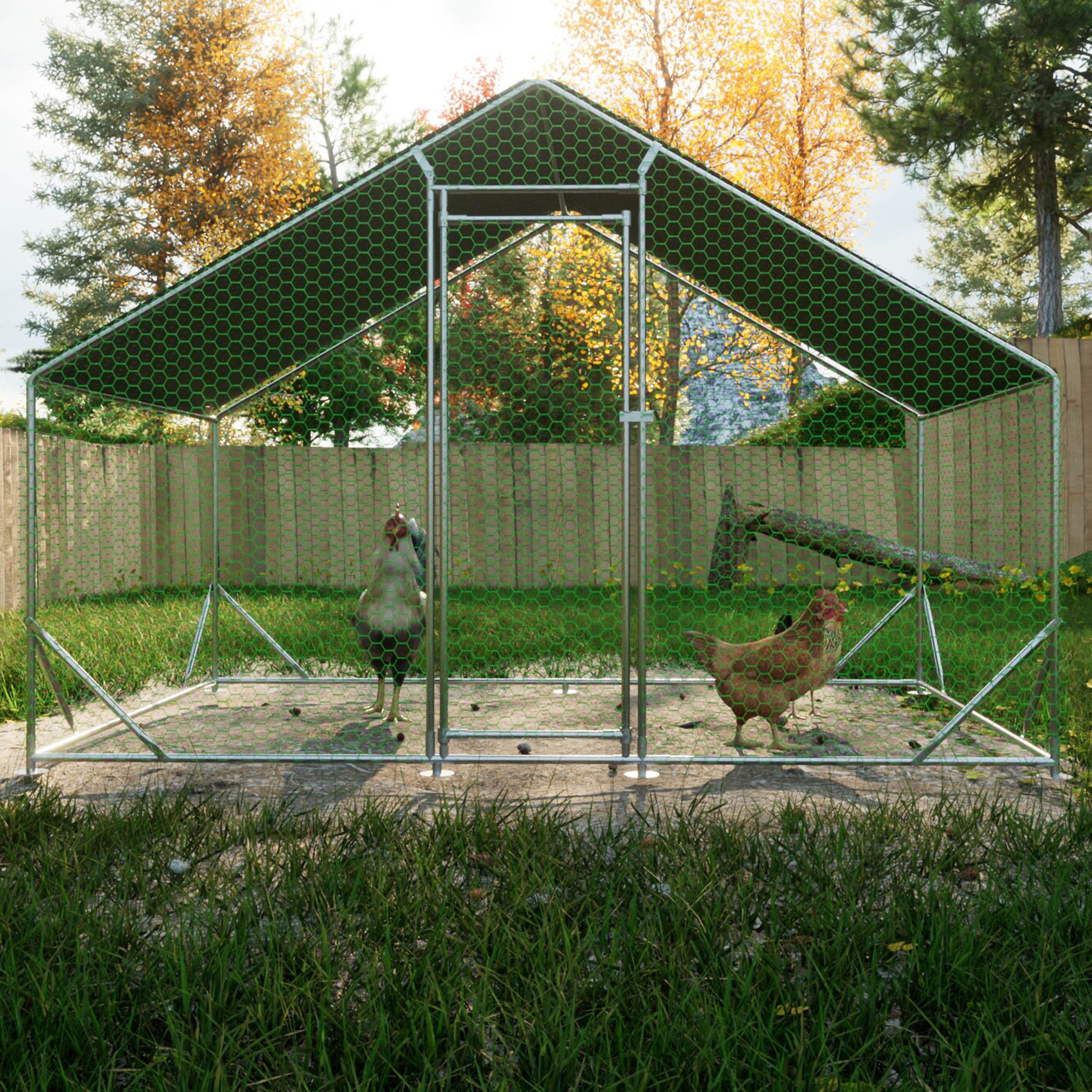 KFX-9266493 Large Walk-In Chicken Coop with Galvanized Wire and Waterproof Cover for Poultry and Small Animals