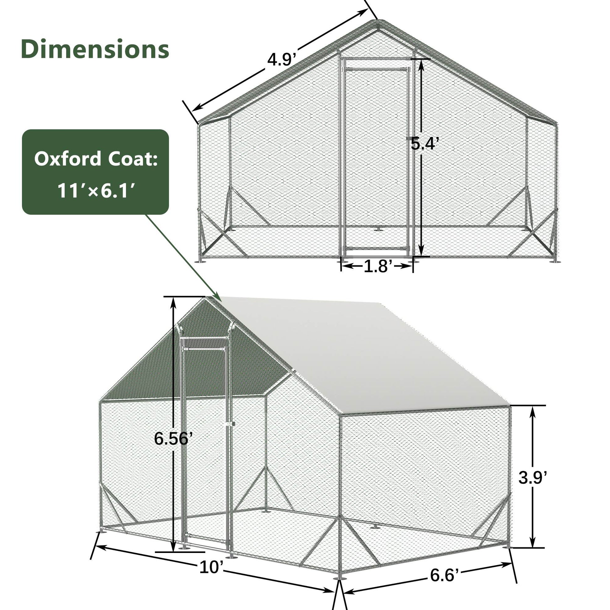 KFX-9266493 Large Walk-In Chicken Coop with Galvanized Wire and Waterproof Cover for Poultry and Small Animals