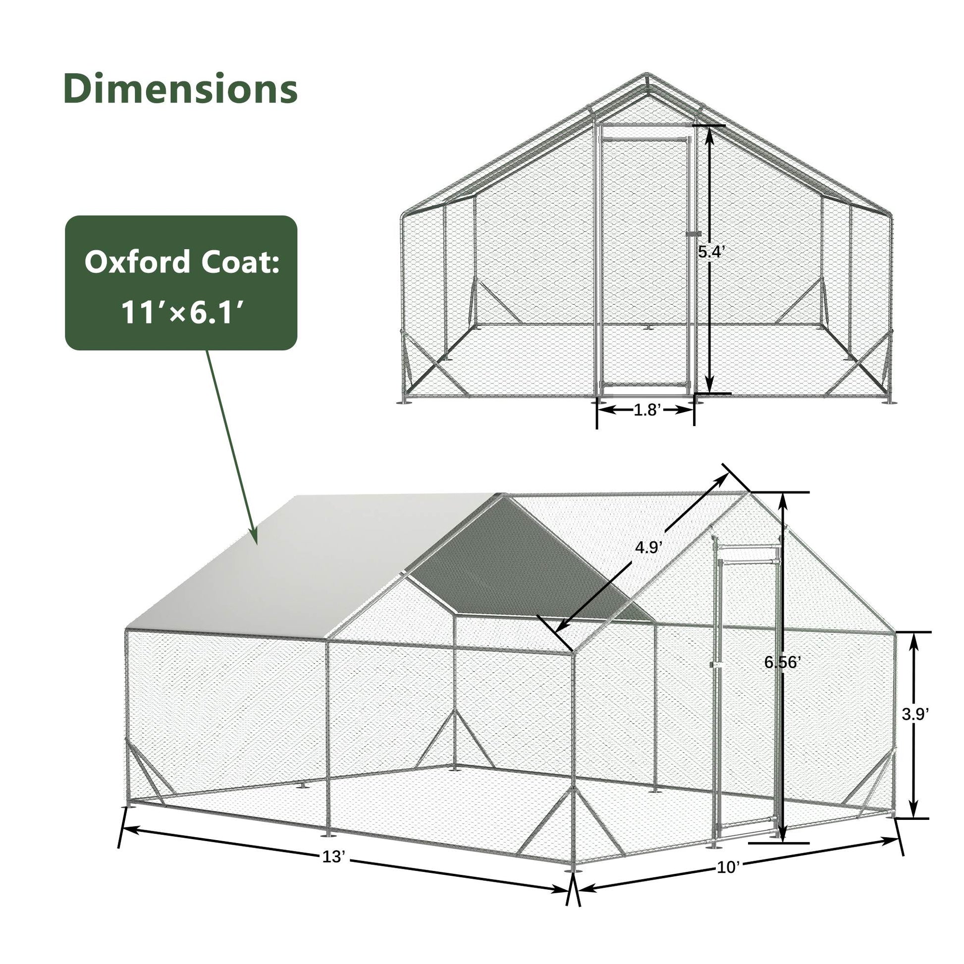 KFX-9266493 Large Walk-In Chicken Coop with Galvanized Wire and Waterproof Cover for Poultry and Small Animals