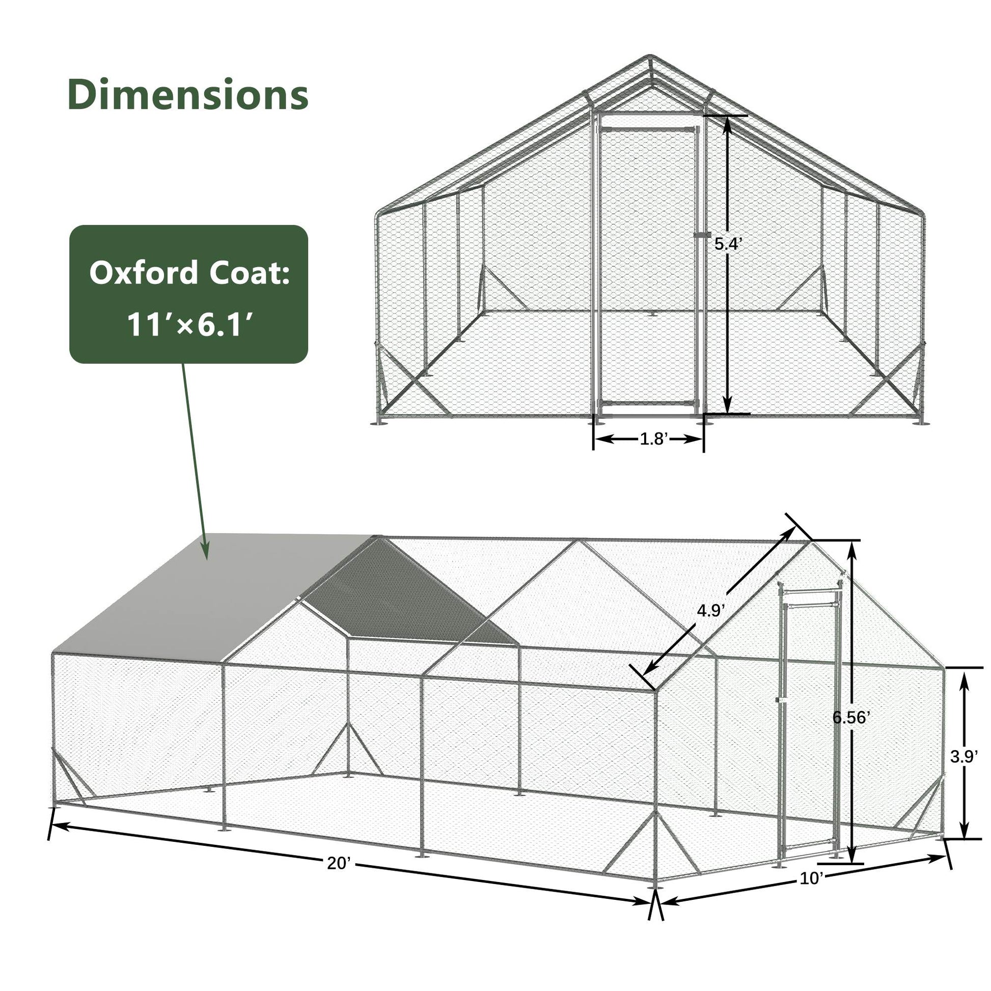 KFX-9266493 Large Walk-In Chicken Coop with Galvanized Wire and Waterproof Cover for Poultry and Small Animals