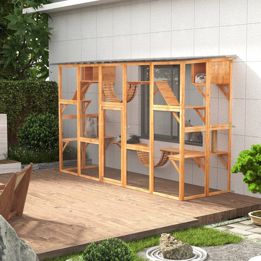 KFX-9266877 Large Orange Catio with Multiple Shelves, Bridges, Ramps, and Cat Boxes for Outdoor Use