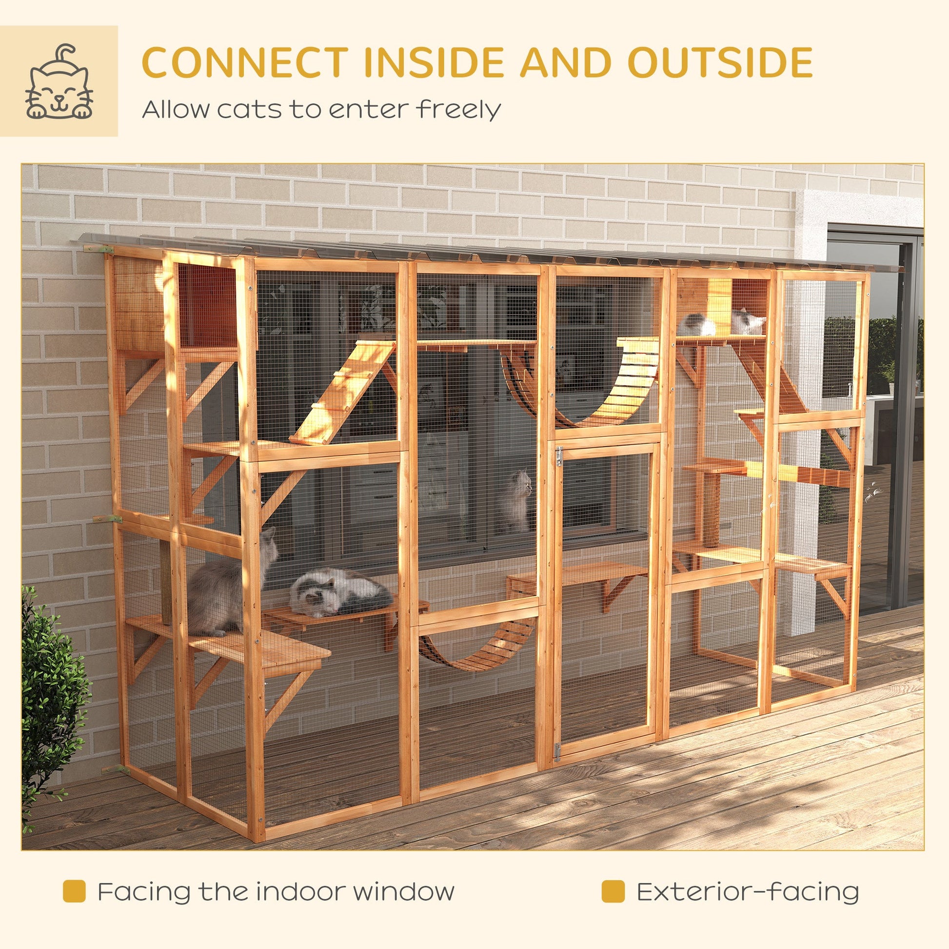 KFX-9266877 Large Orange Catio with Multiple Shelves, Bridges, Ramps, and Cat Boxes for Outdoor Use