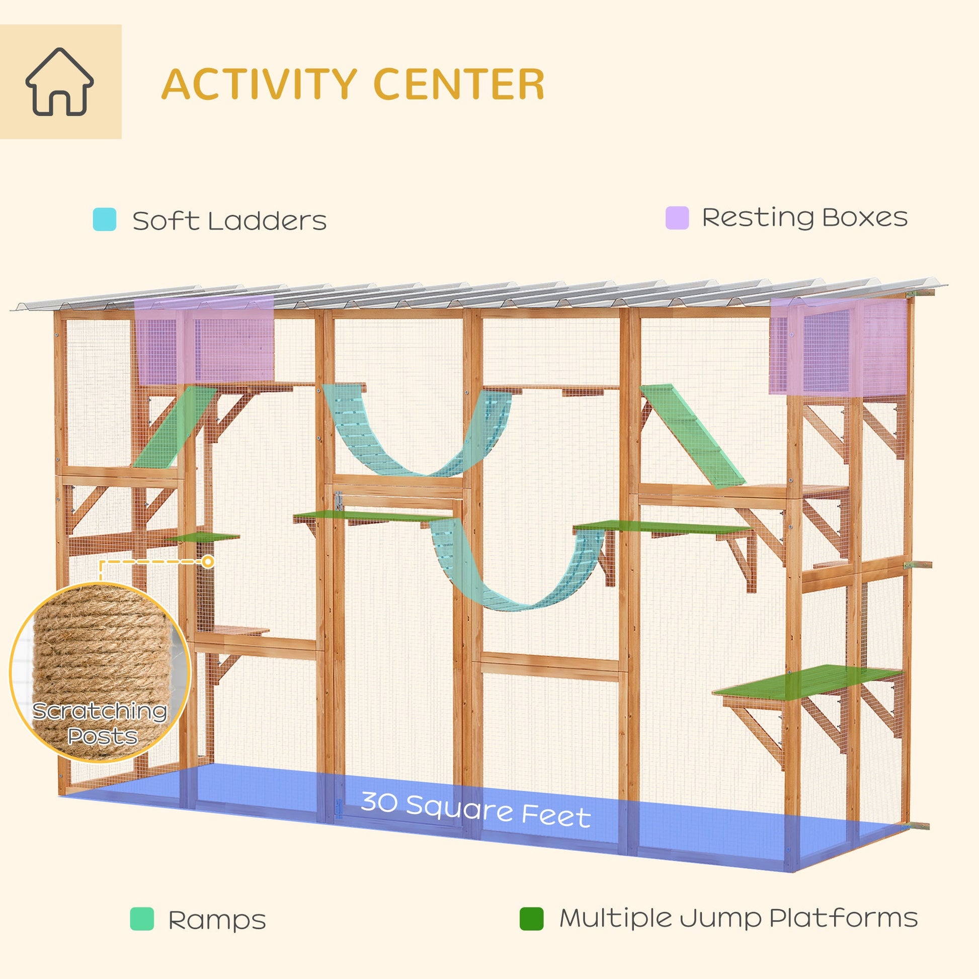 KFX-9266877 Large Orange Catio with Multiple Shelves, Bridges, Ramps, and Cat Boxes for Outdoor Use