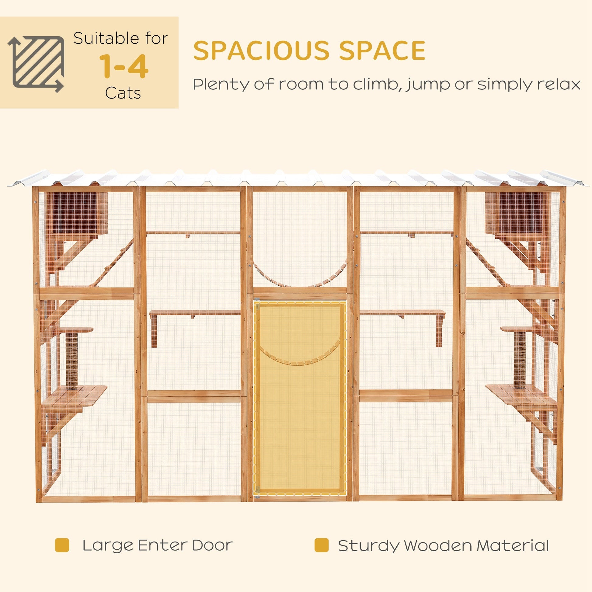 KFX-9266877 Large Orange Catio with Multiple Shelves, Bridges, Ramps, and Cat Boxes for Outdoor Use
