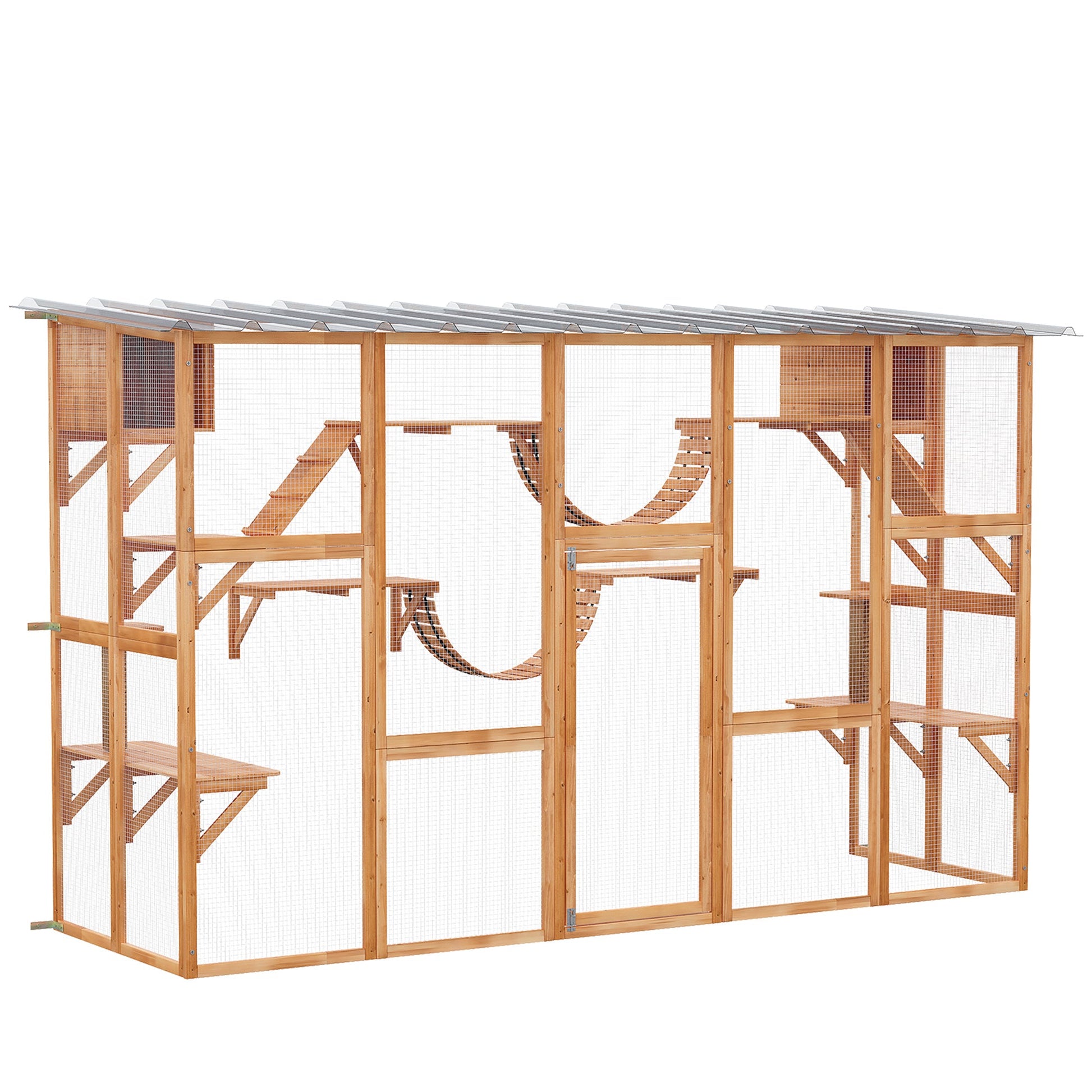 KFX-9266877 Large Orange Catio with Multiple Shelves, Bridges, Ramps, and Cat Boxes for Outdoor Use