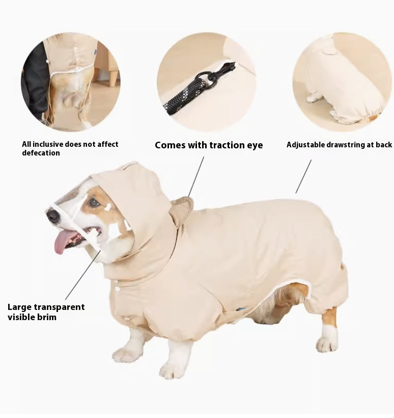 KFX-9267389 Waterproof Four-Leg Raincoat for Dogs in Light Green, Pink, and Khaki