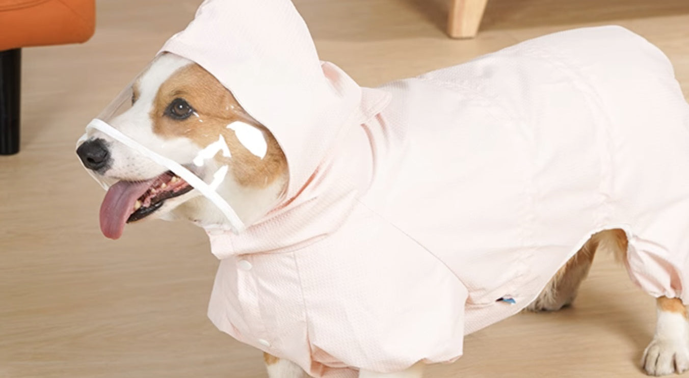 KFX-9267389 Waterproof Four-Leg Raincoat for Dogs in Light Green, Pink, and Khaki