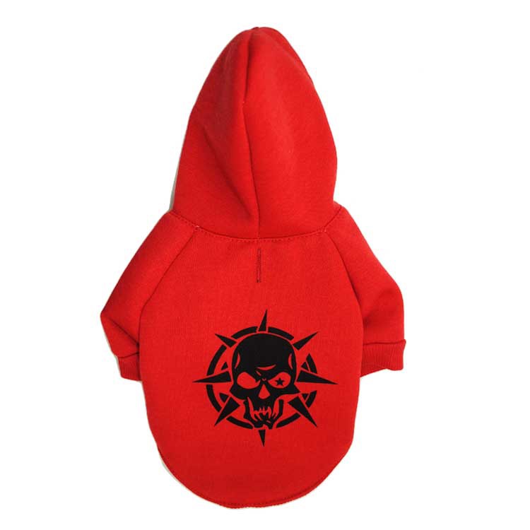KFX-9274941 Scary Skull Fleece Hooded T-Shirt for Pets in Black, Red, Green - Cozy Polyester Sweater