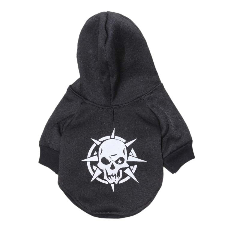 KFX-9274941 Scary Skull Fleece Hooded T-Shirt for Pets in Black, Red, Green - Cozy Polyester Sweater