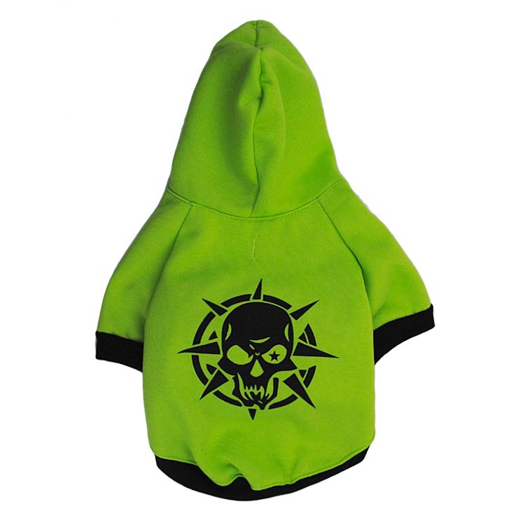 KFX-9274941 Scary Skull Fleece Hooded T-Shirt for Pets in Black, Red, Green - Cozy Polyester Sweater