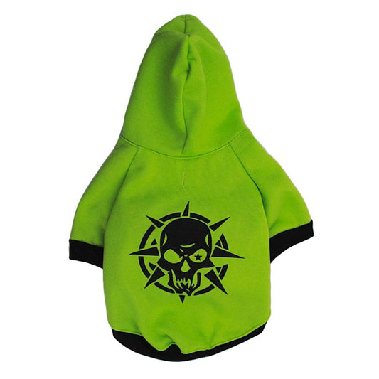 KFX-9274941 Scary Skull Fleece Hooded T-Shirt for Pets in Black, Red, Green - Cozy Polyester Sweater