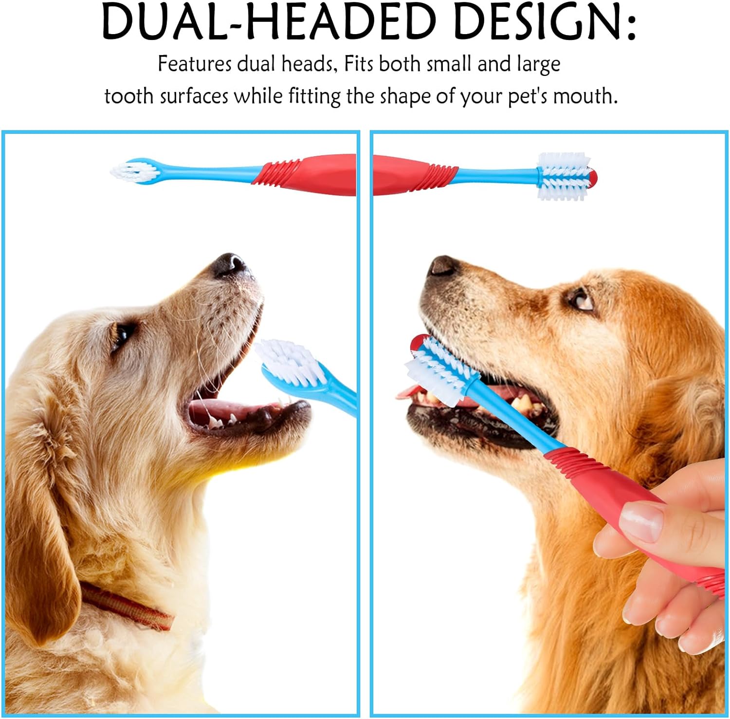 KFX-9275837 360-Degree Dual-Head Dog and Cat Toothbrush with Non-Slip Handle for Effective Dental Care