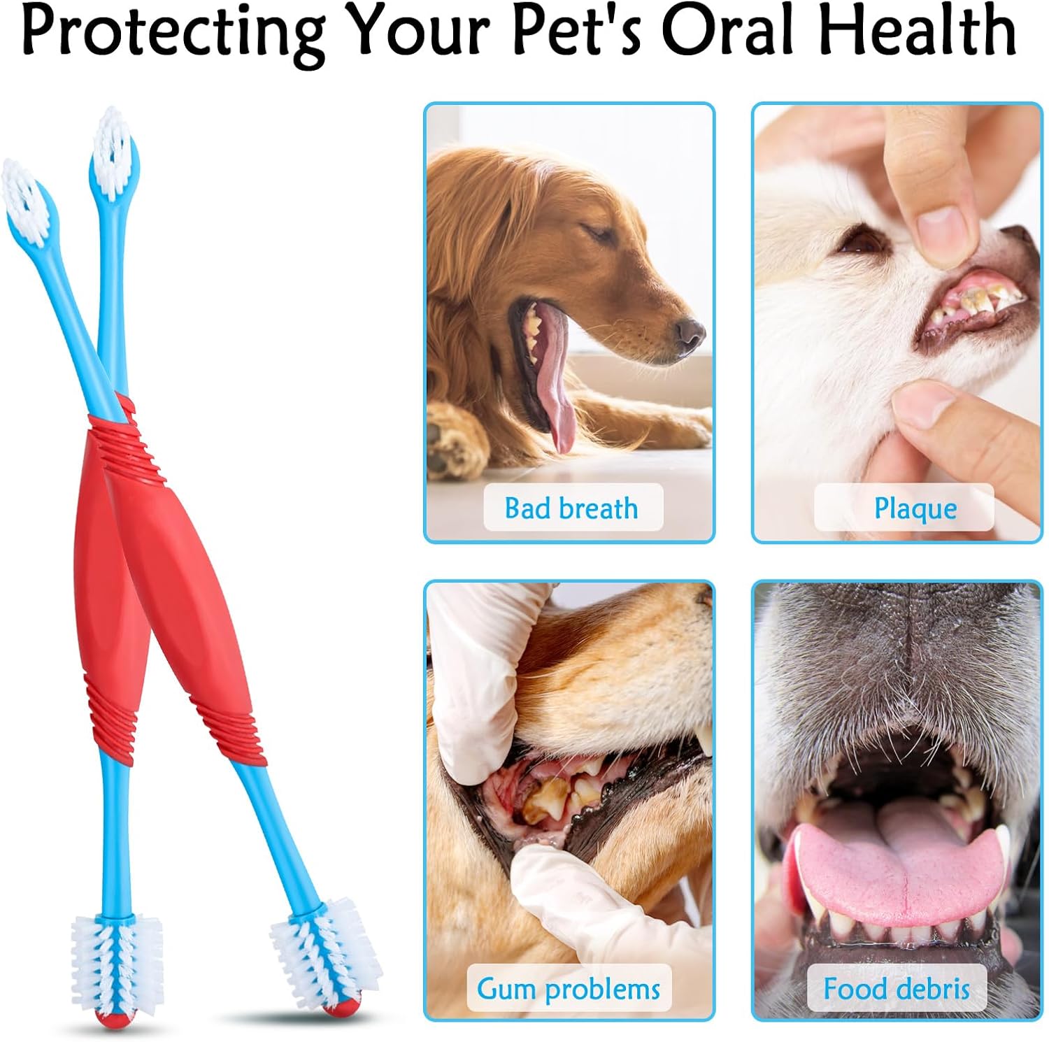 KFX-9275837 360-Degree Dual-Head Dog and Cat Toothbrush with Non-Slip Handle for Effective Dental Care