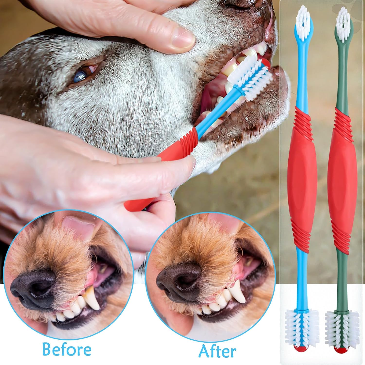 KFX-9275837 360-Degree Dual-Head Dog and Cat Toothbrush with Non-Slip Handle for Effective Dental Care