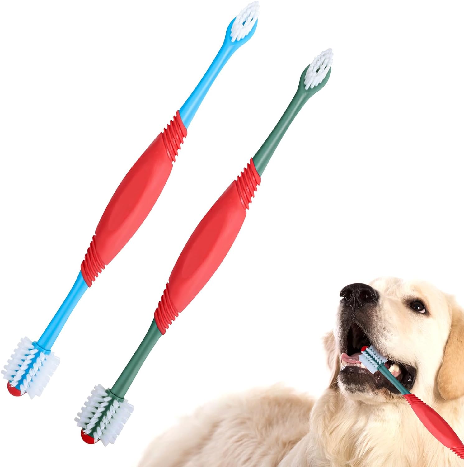 KFX-9275837 360-Degree Dual-Head Dog and Cat Toothbrush with Non-Slip Handle for Effective Dental Care