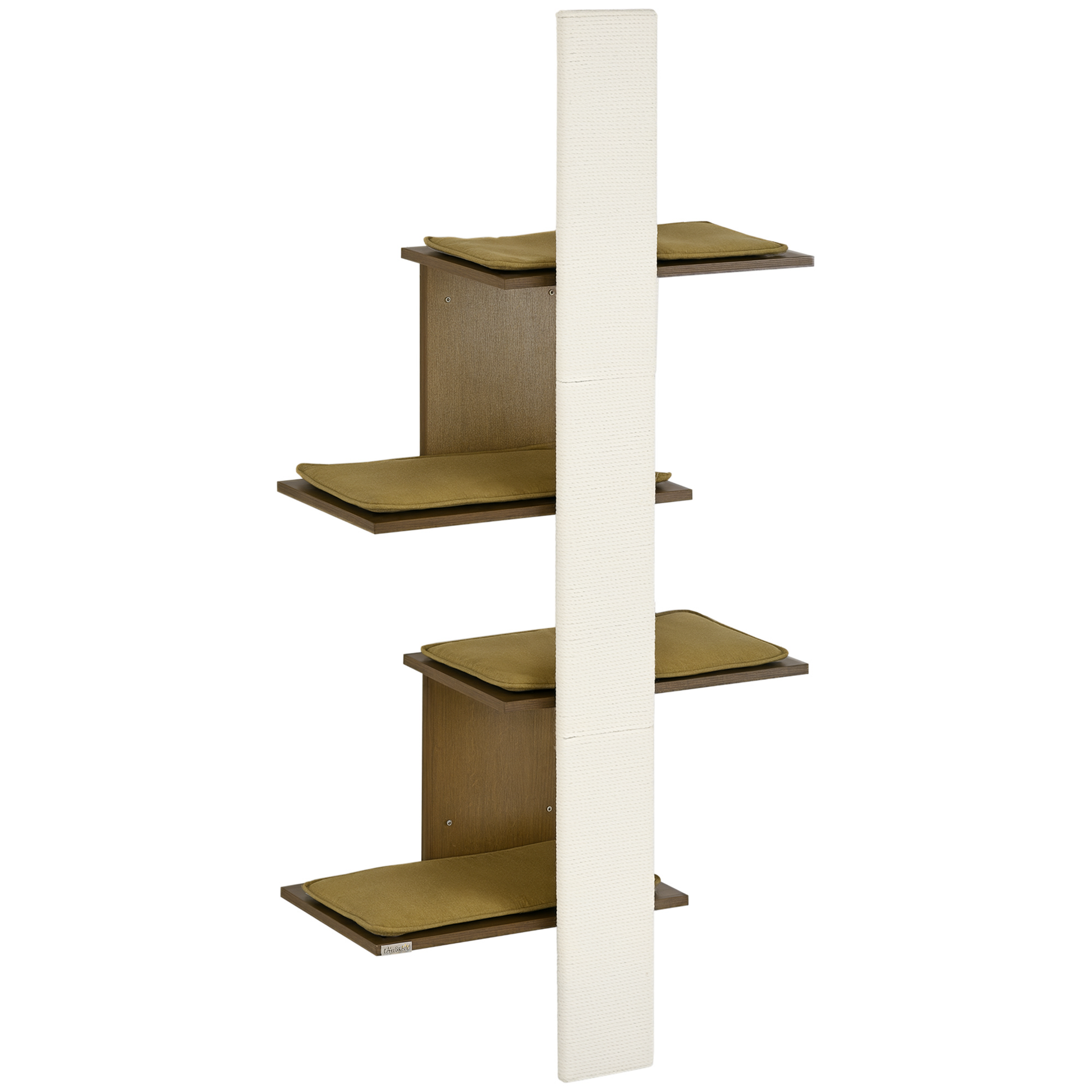KFX-9277629 4-Layer Wall-Mounted Cat Tree with Cushions and Scratching Board, Natural Beige Cat Activity Center