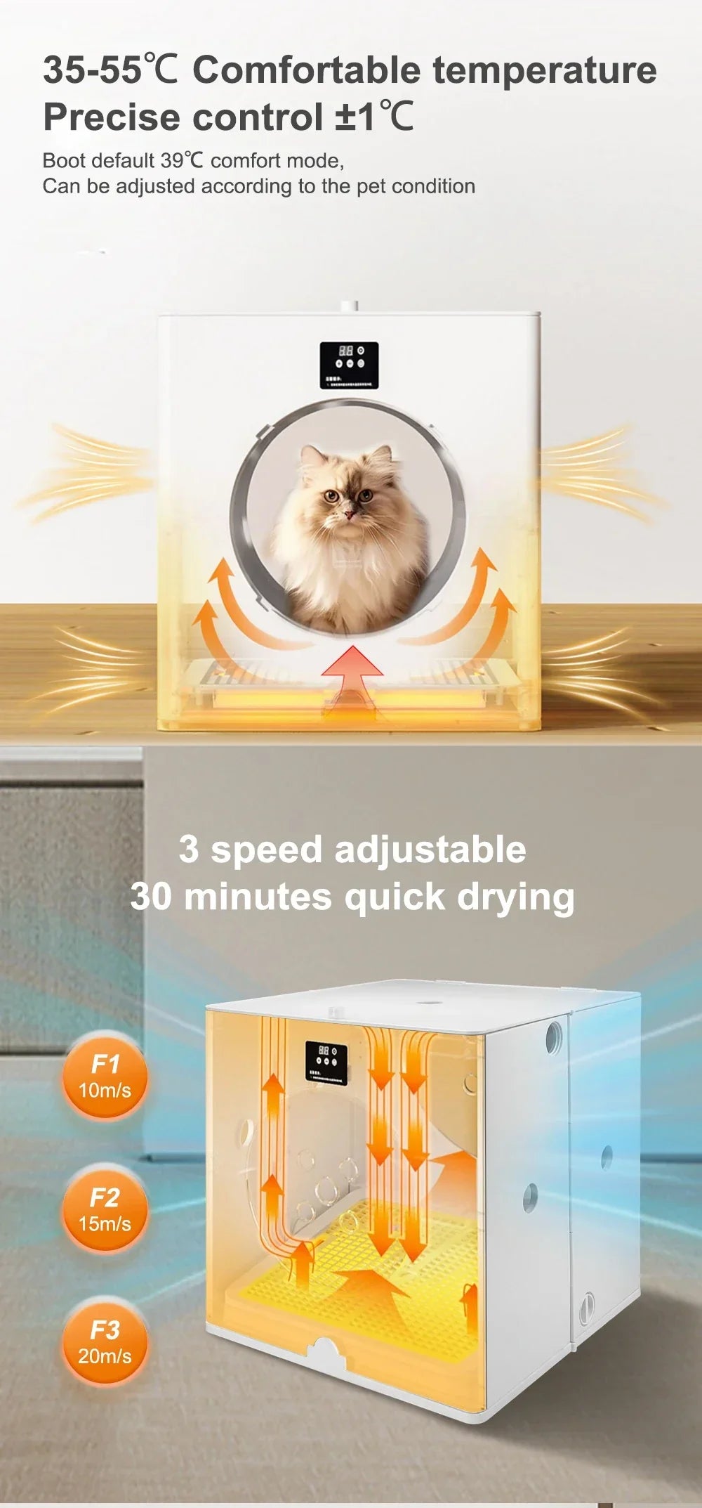 KFX-927763 Foldable 360 Airflow Pet Dryer Box for Cats and Dogs, Eco-Friendly Grooming Solution