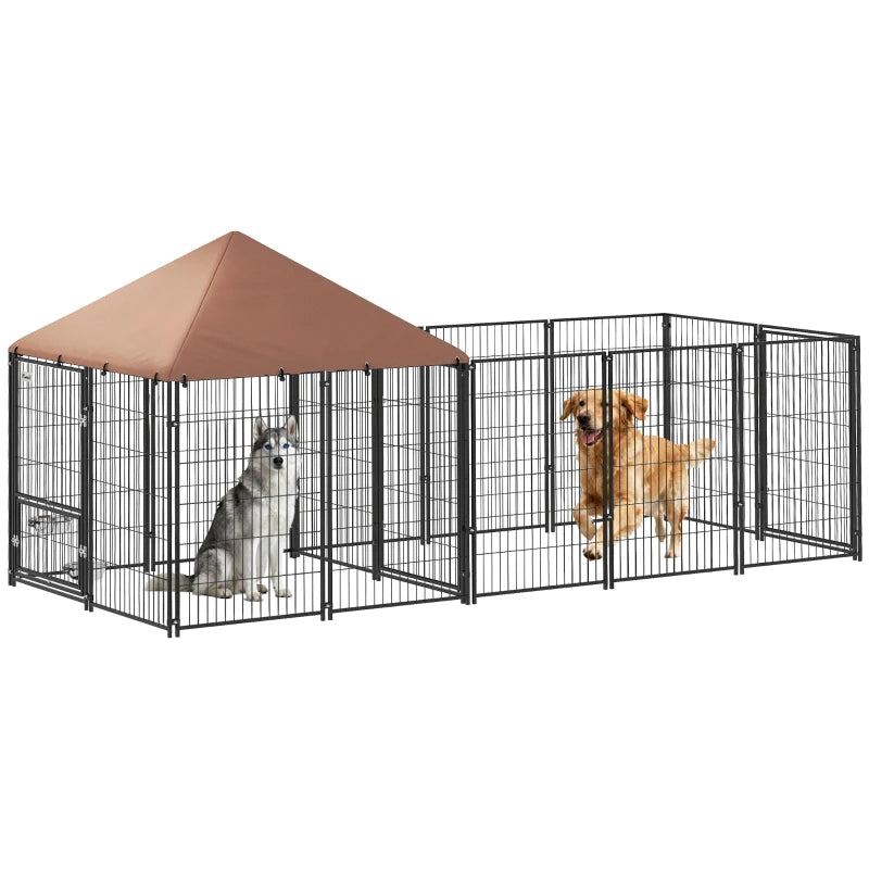KFX-9278013 Spacious Outdoor Dog Kennel with Adjustable Height Rotating Bowls and Waterproof Canopy