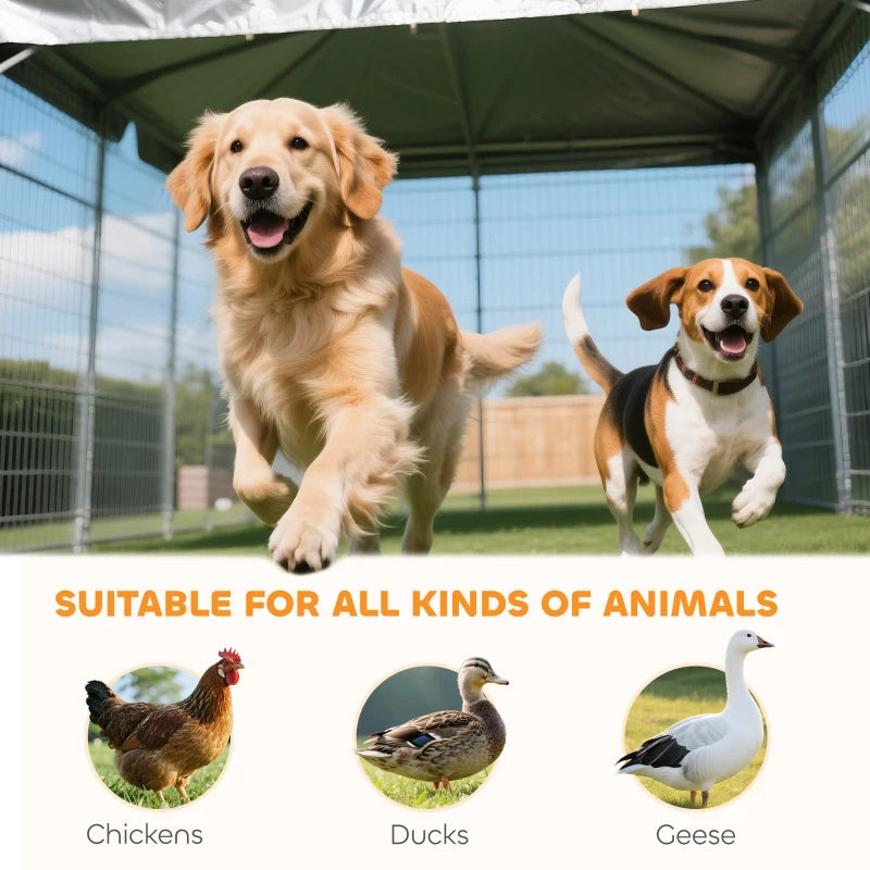KFX-9278013 Spacious Outdoor Dog Kennel with Adjustable Height Rotating Bowls and Waterproof Canopy